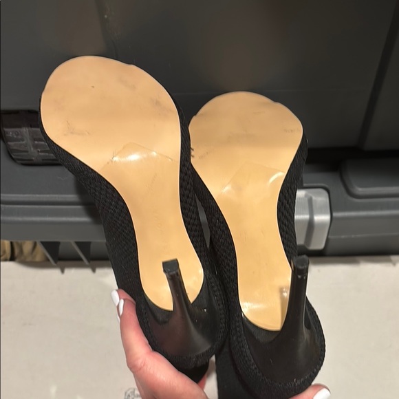 Zara Black fabric sock booties Peep Toe Heels sz 35 - Picture 4 of 5